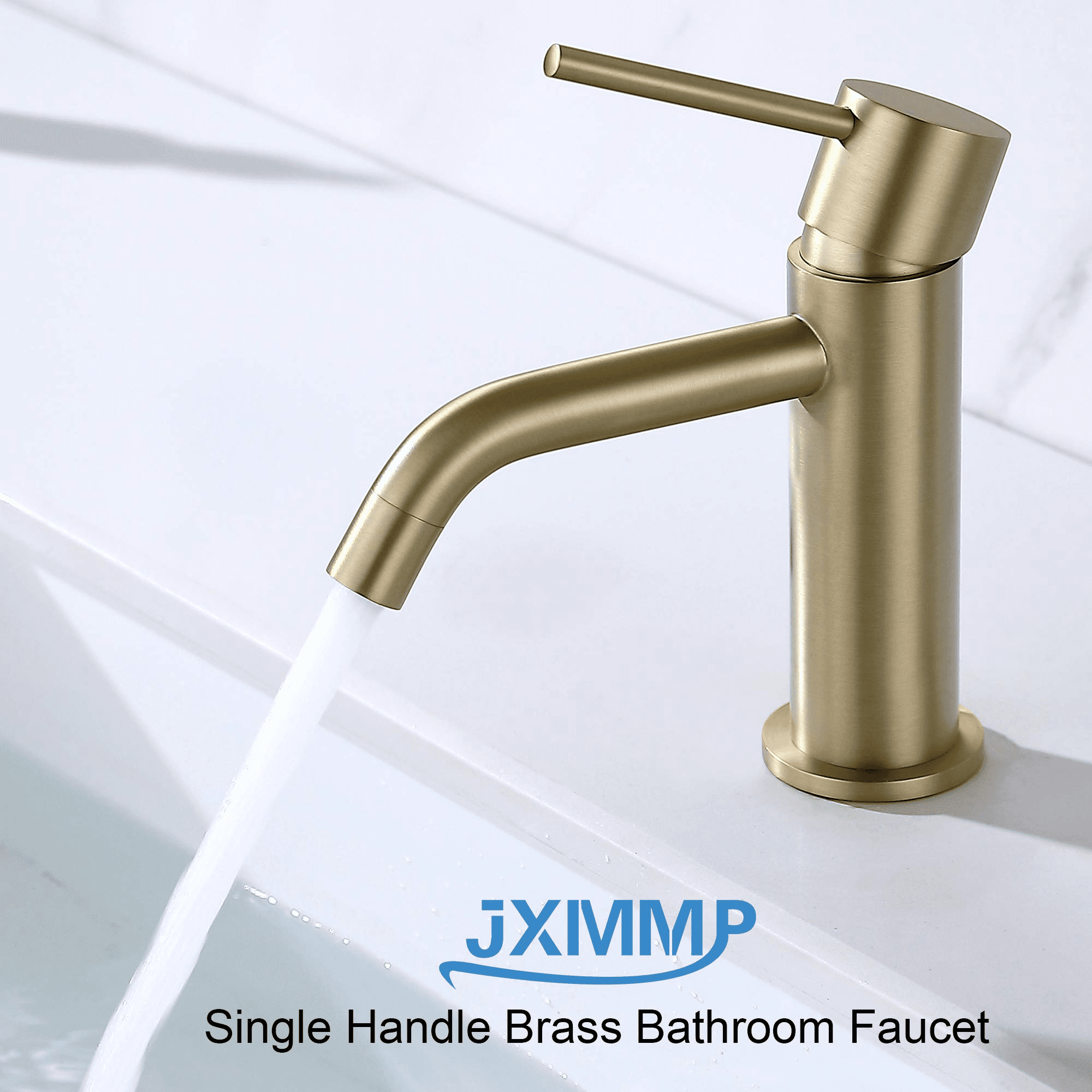 Adorer Brushed Gold Bathroom Faucet, Single Handle Brass Sink Faucet Bathroom Single Hole with Pop Up Sink Drain Assembly and Water Faucet Supply Lines