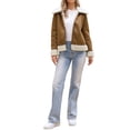 thumbnail image 2 of Abrigo de invierno de piel sintética para mujeres, cálido, grueso, forrado de piel, chaqueta de cuero sintético, marrón, 2 of 6