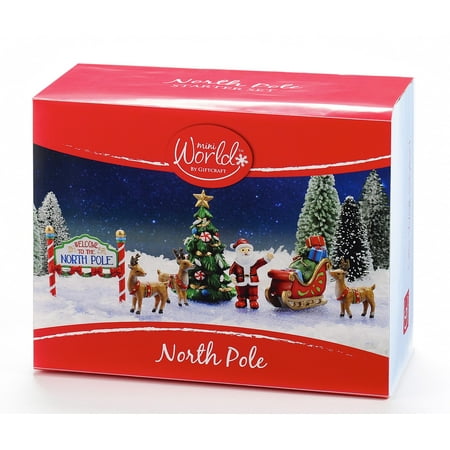 Miniature Sleigh - 7 Pc Christmas Miniature Statue Figurines - Santa, Reindeer, Sleigh, Tree Box Set