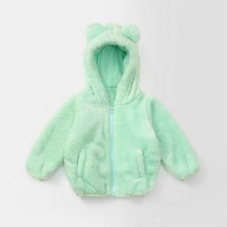 

Tagold Boys and Girls Winter Cotton Coats Outerwear Jackets Solid Color Plush Cute Bear Ears Winter Hoodie Coat Jacket for Toddler Baby Boys Girls Gifts for Kids on Clearance Mint Green 1-2 Years