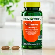 Spring Valley Non GMO Echinacea Dietary Supplement Vegetarian Capsules for Immune Health, 760 mg, 100 Count