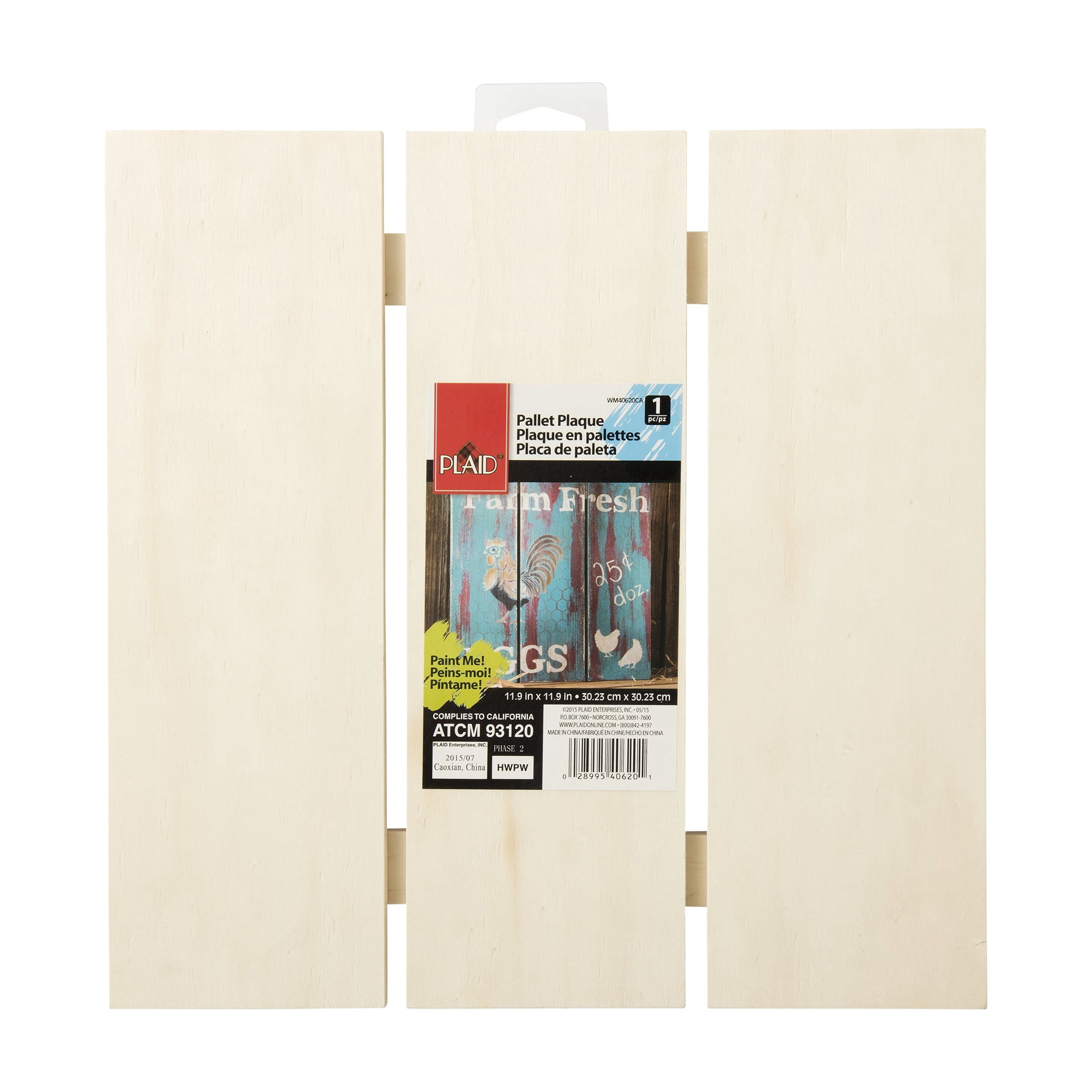 Plaid 40620 Unpainted Wood Surface, Square Pallet Plaque, 1 Piece, 12" x 12"
