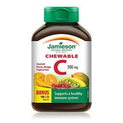 Jamieson Laboratories Vitamin C Chewable 500mg 120 Count, Mixed 3 Flavours,