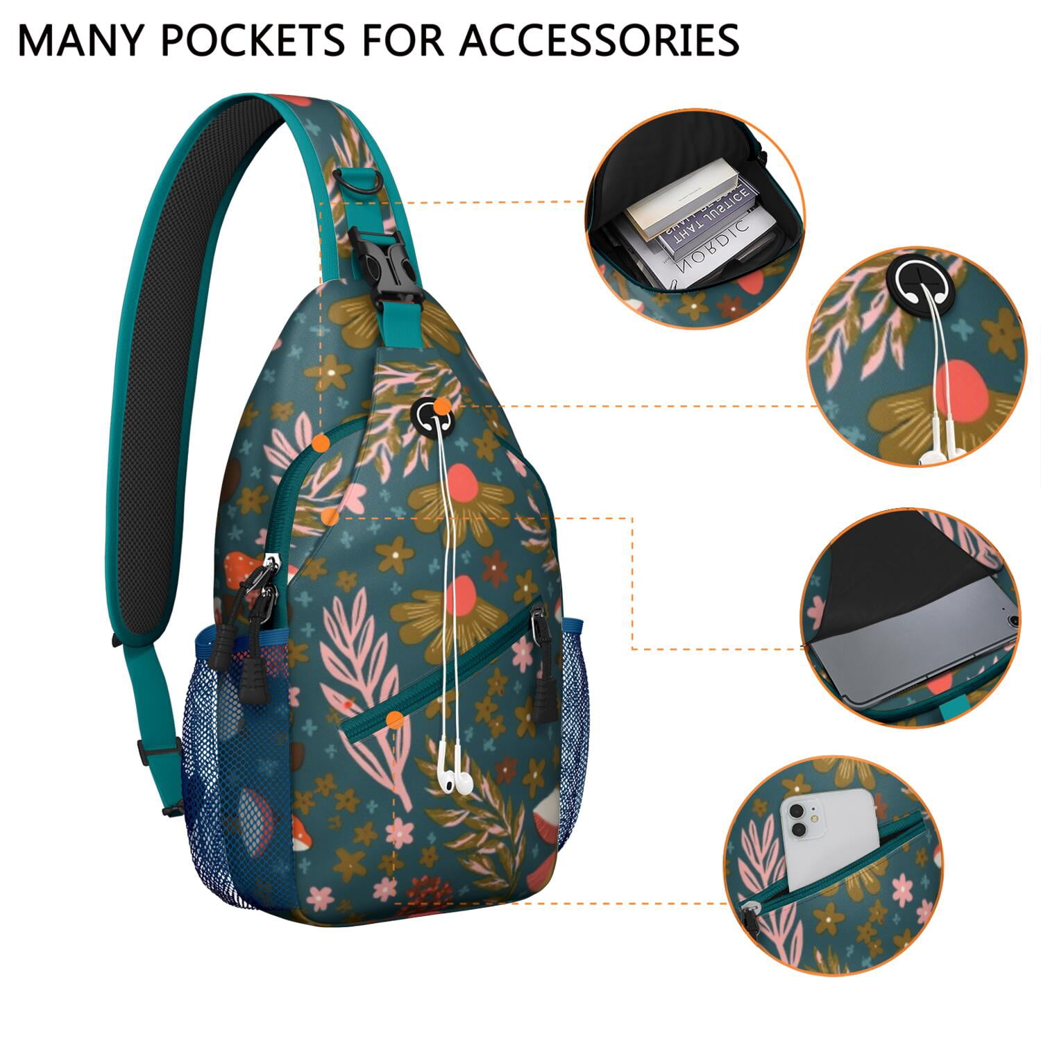 Mushroom Sling Backpack for Women Men Fashion Backpack Crossbody Shoulder Bag Lightweight Hiking Sling Pack