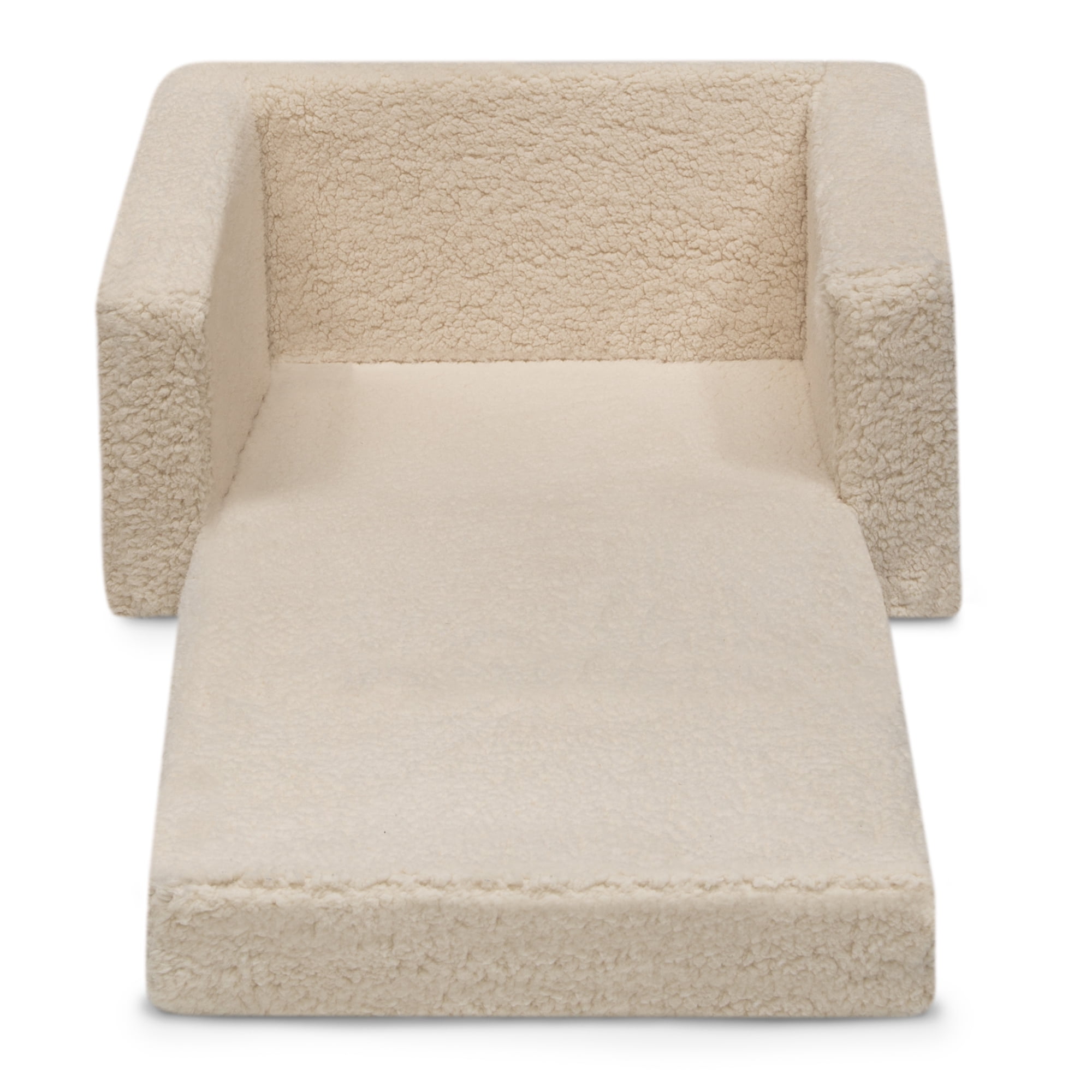Delta Children Cozee Flip-Out Sherpa 2-in-1 Convertible Chair to Lounger for Kids, Cream