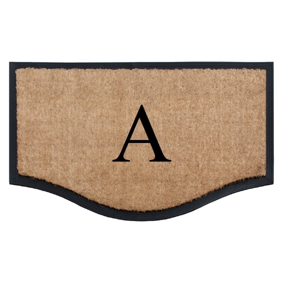 A1HC Natural Rubber & Coir 24"x38" Monogrammed Front Door Doormat, Stripe Black Border, Heavy-Duty, Low Profile, Anti-Shed, Easy Clean
