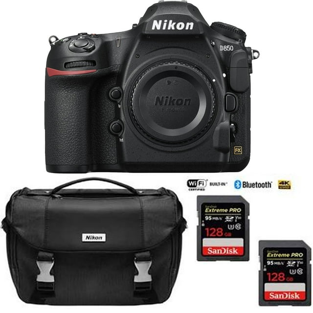 Nikon D850 45.7MP Full:Frame FX DSLR Camera (Body) with Dual 128GB Pro Memory Cards