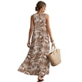 thumbnail image 2 of Jiueut Brown Palm Leaf Print Maxi Dress with Pockets for Women, Sleeveless Linen Look Summer Dresses, Wrinkle Resistant Flowy Long Dress, Casual Beach Vacation Outfit, 3XL, 2 of 7
