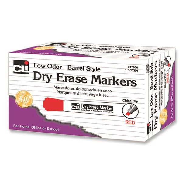 12Ct Dry Erase Markers Red Chisel
