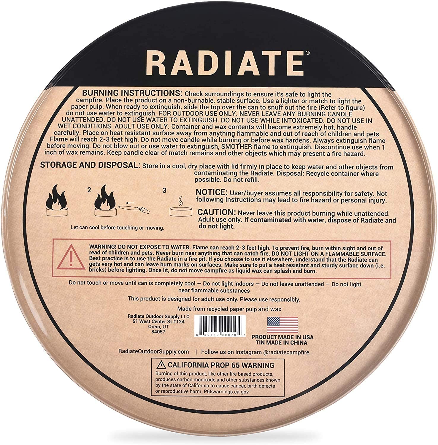 Radiate Portable Campfire: The Original Go-Anywhere Campfire | Lightweight and Portable | 3-5 Hours of Bright and Warm Burn Time | Convenient-No Embers-No Hassle | Made in USA | Original 1 Pack - image 4 of 7