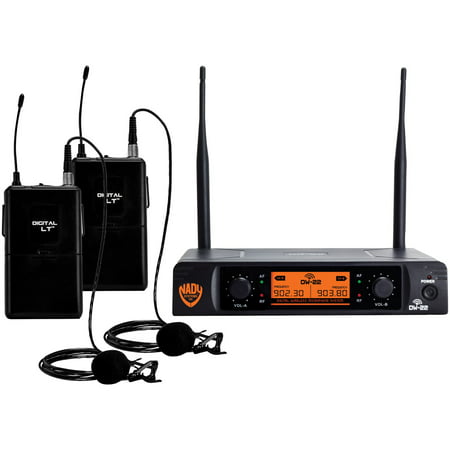 Nady DW-22-LT-ANY Dual-Transmitter Digital Wireless Microphone System (2 Digital LT LM-14/O Lapel Microphones) & UPG AA 50 (Best Wireless Lapel Microphone)
