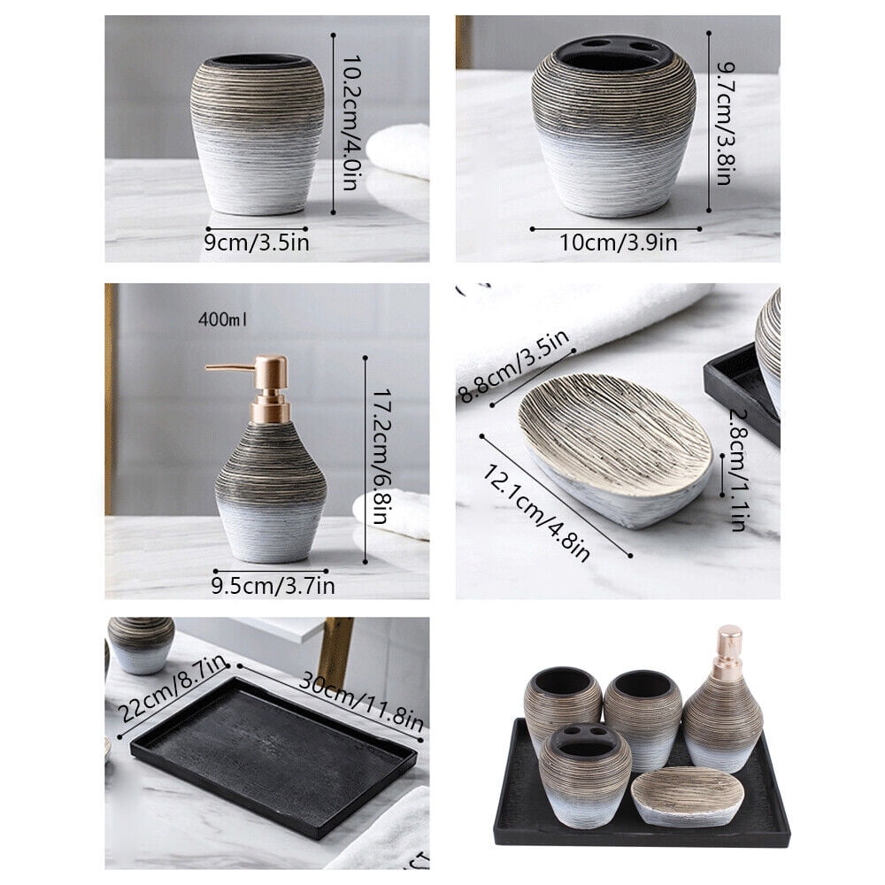 5 PCS Ceramic Bathroom Accessory Set, Retro, Lotion Soap Dispenser Toothbrush Holder Set for Bathroom