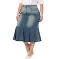 thumbnail image 4 of Agnes Orinda Women's Plus Size Denim Skirts Fishtail Bodycon Elegant High Waist Midi Jean Skirt 1X Blue Grey, 4 of 6