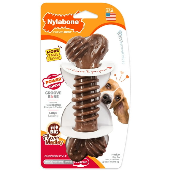 Nylabone Power Chew Groove Bone Dog Chew Toy Flavor Medley Medium (1 Count)
