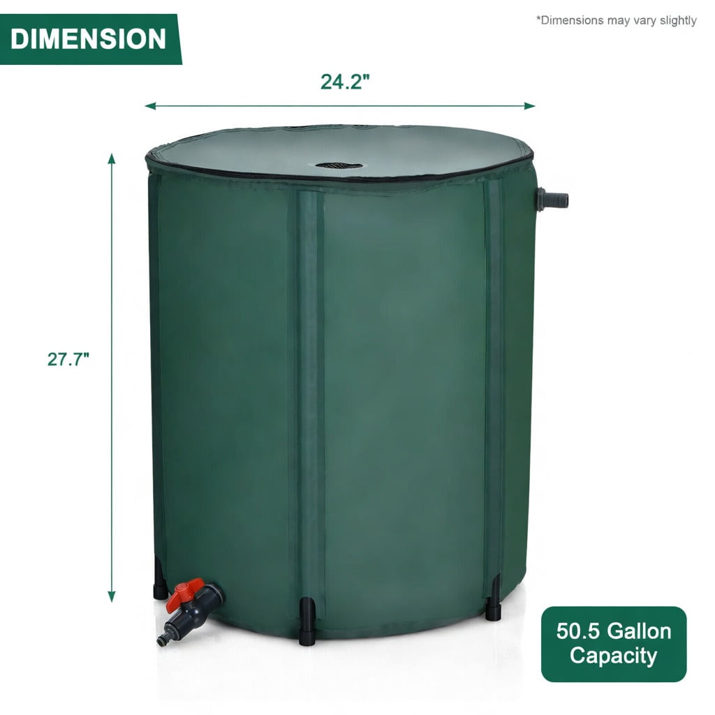Topcobe 53 Gallon Portable Collapsible Rain Barrel Water Collector, Portable Rain Collection System