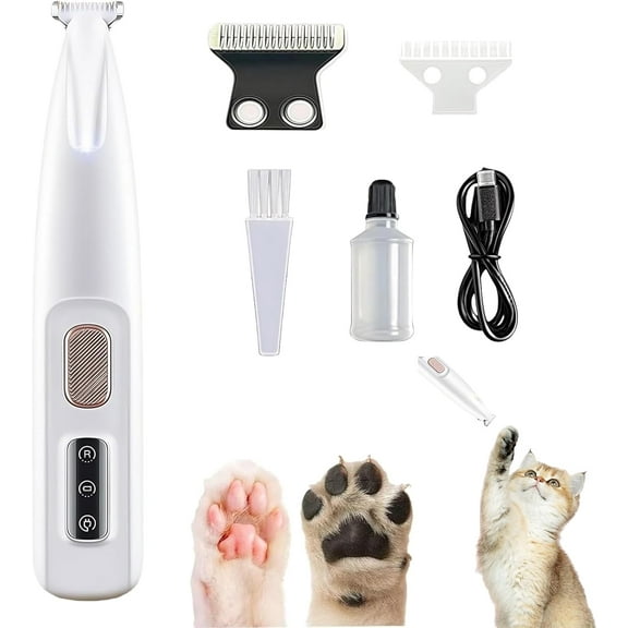 Belvedere Cat Trimmer, Cat Grooming Trimmer, Pet Micro Precision Clipper with LED Light, Rechargeable Quiet Pet Shaver, for Paws, Ears, Eyes, Face and Buttocks (White*1)