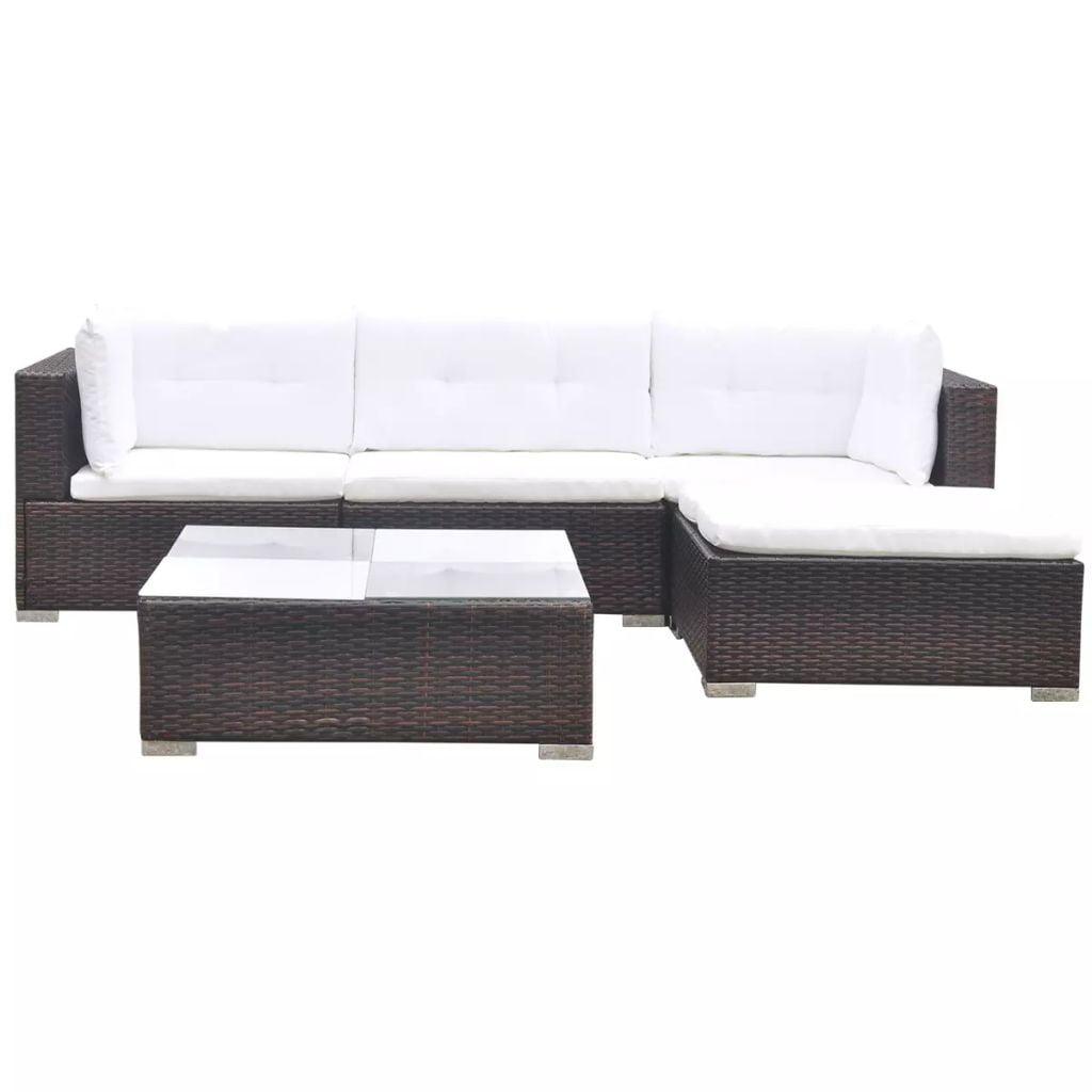 Kepooman Outdoor Patio Rattan Sectional Sofa Set with Cushion & Glass Table, Set of 5, Brown Kepooman Outdoor Patio Rattan Sectional Sofa Set with Cushion & Glass Table, Set of 5, Brown