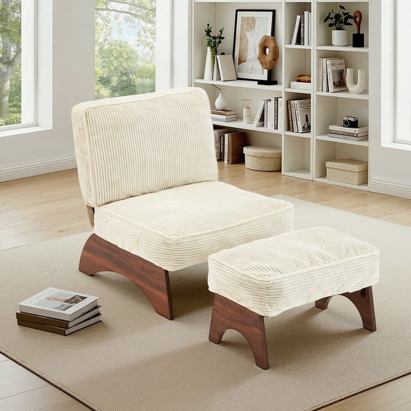 CANVORA Accent Chair with Ottoman, Modern Corduroy Living Room Chair with Adjustable Backrest & Footrest, Comfy Reading Chair for Bedroom Guestroom, Gray