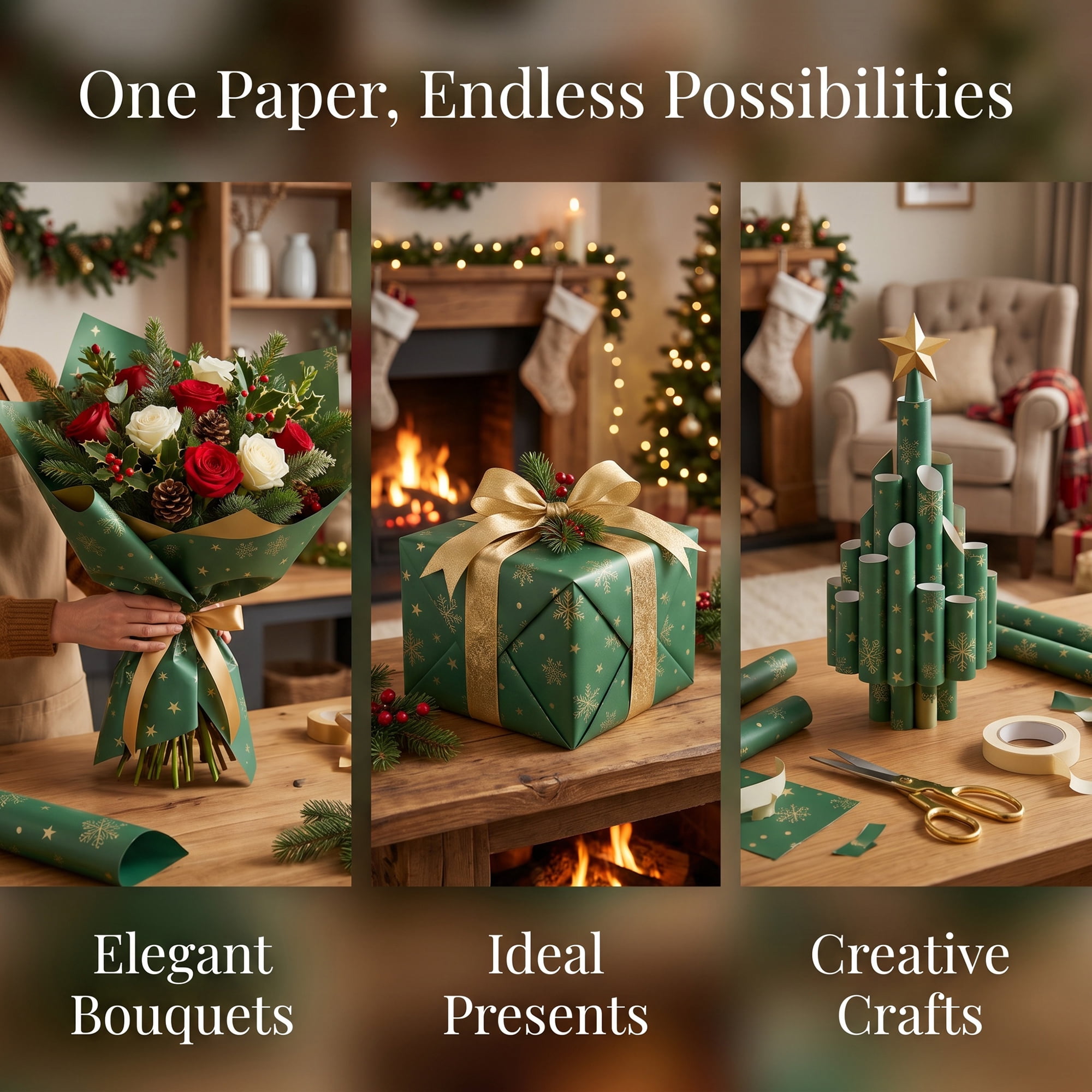 Unique Bargains Waterproof Matte Gift Wrap Paper for Bouquets Green Snowflake 22"x 22"