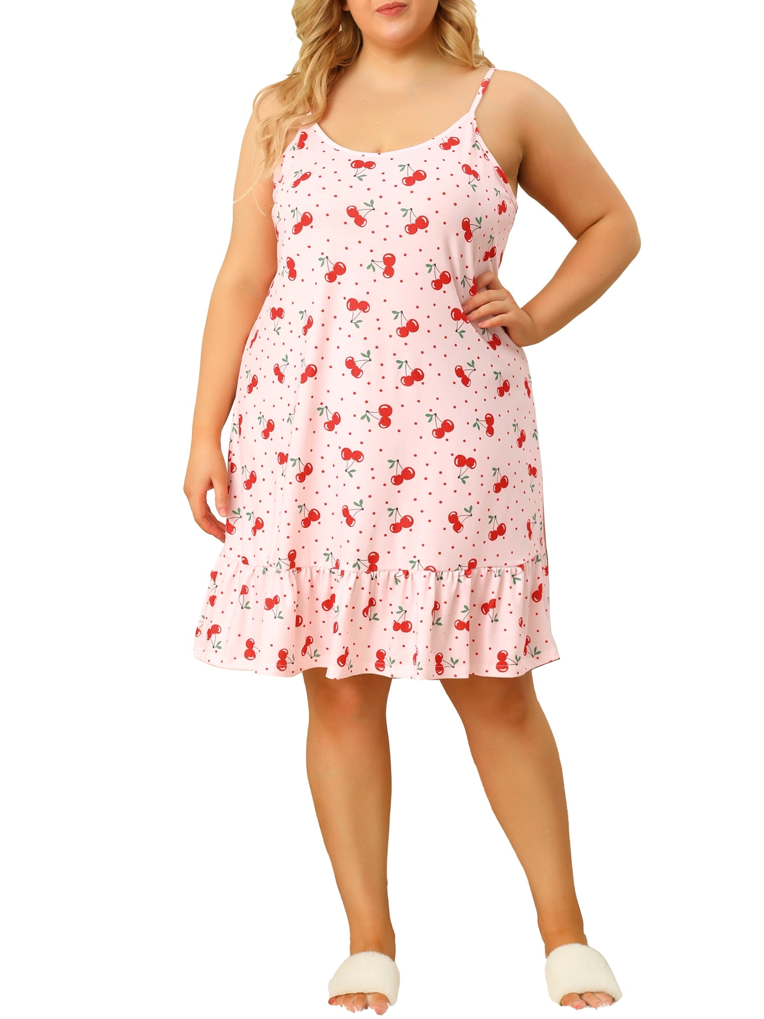 Agnes Orinda Women's Plus Size Nightgown Chemise Sleepwear Spaghetti Strap Nightwear Soft Lingerie 4X Pink