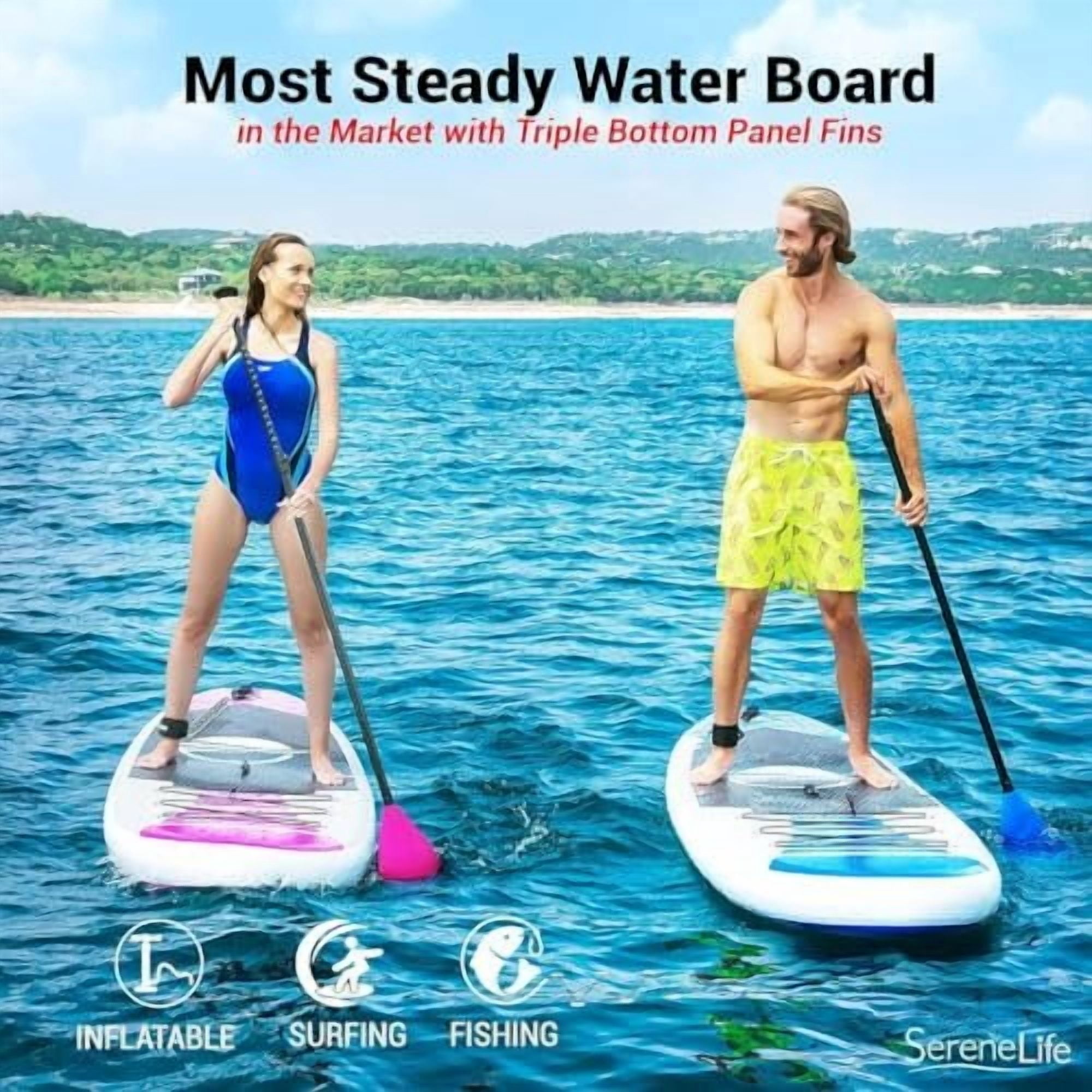 SereneLife 105 Inflatable Stand Up Paddle Board and Detachable Seat  Free Flow SUP Paddleboard Set for Adults, Non-Slip EVA Deck Pad, Marine-Grade Build, 30" Wide Design, 285+ lbs. Capacity