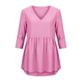 thumbnail image 4 of Tbopshirt Womens Blouses Summer Tops for Women Stripe Round Neck Three Quarter Sleeve 3/4 Sleeve T-shirt Loose,Pink, 4 of 6