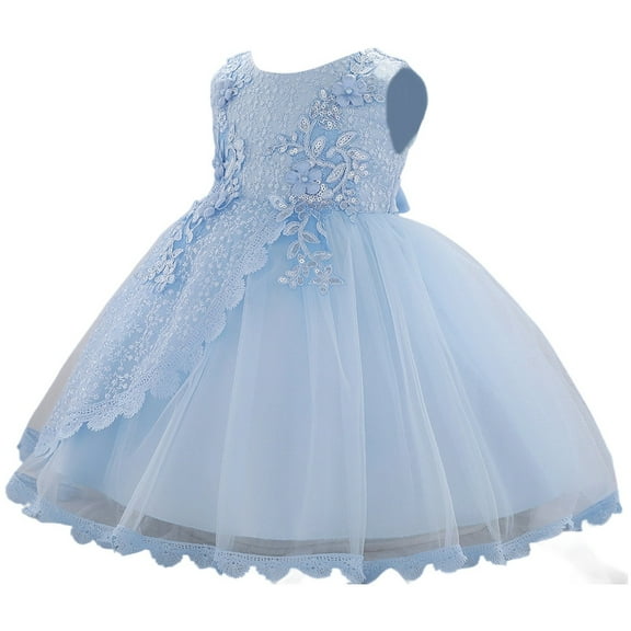 Baby Girl Dress Girls Princess Dress Bowknot Christening Gown Sleeveless Solid Dresses Girls Light Blue 0 Months-3 Months