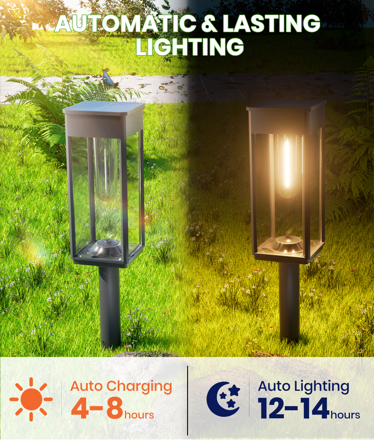 BITPOTT 8 Pack Bright Solar Pathway Lights Outdoor Waterproof IP65, Auto On/Off Solar Outdoor Lights