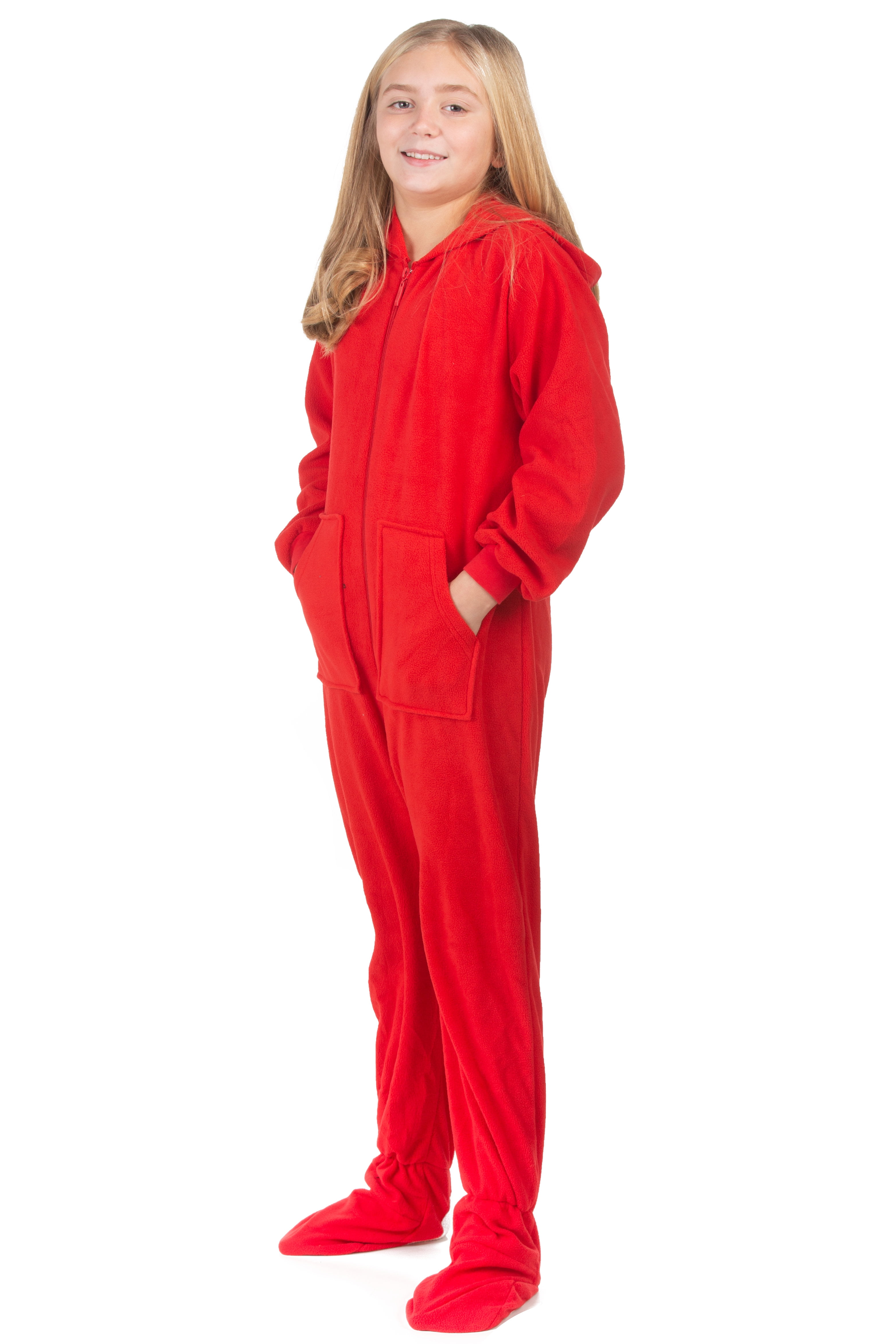 Big Feet Pjs Kids Red Fleece Hoodie Footed Onesie Pajamas for Boys & Girls Size 8