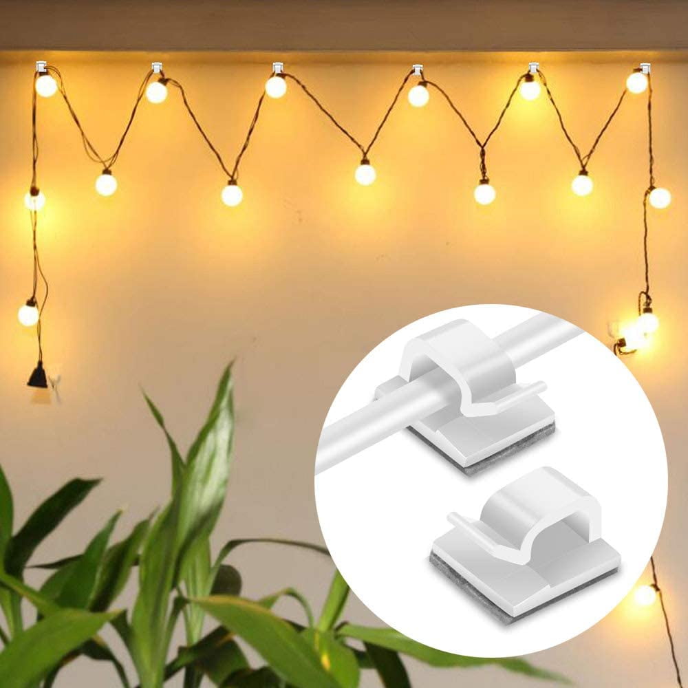 Trinyaa 60pcs Cable Clips, Outdoor Light Wire Clips Self Adhesive Cable Tidy Hooks Cord Organiser Holder for Cable Management, Christmas Hanging Decorations