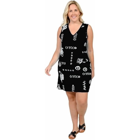 INGEAR Women’s Beach Swimsuit Cover Up Short Cotton Shift Dress Sleeveless Tee with Pockets Black 2XL