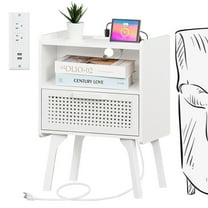 Farmhouse Nightstand with Storage Shelf & Drawer Bedside Tables End Table for Bedroom Modern Wood Side Table Living Room,White