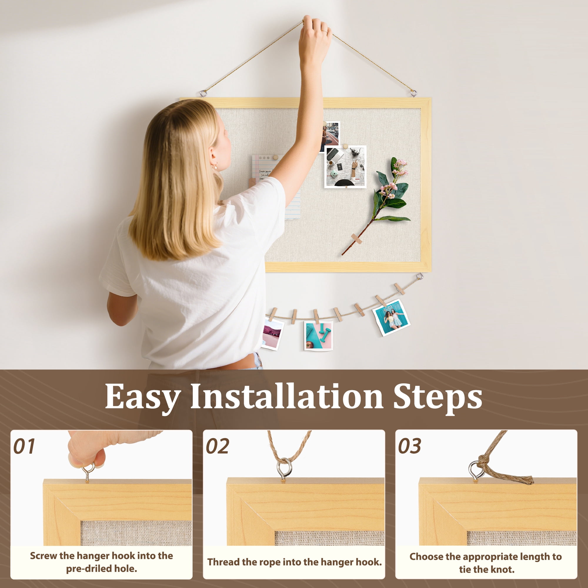 DOLLAR BOSS Bulletin Linen Board for Wall Bulletin Board 18"x 24" Double Sided Decorative Hanging Pin Board, Wood Frame Cork Board Light Bulletin Boards for Wall Decor for Home Kitchen Office