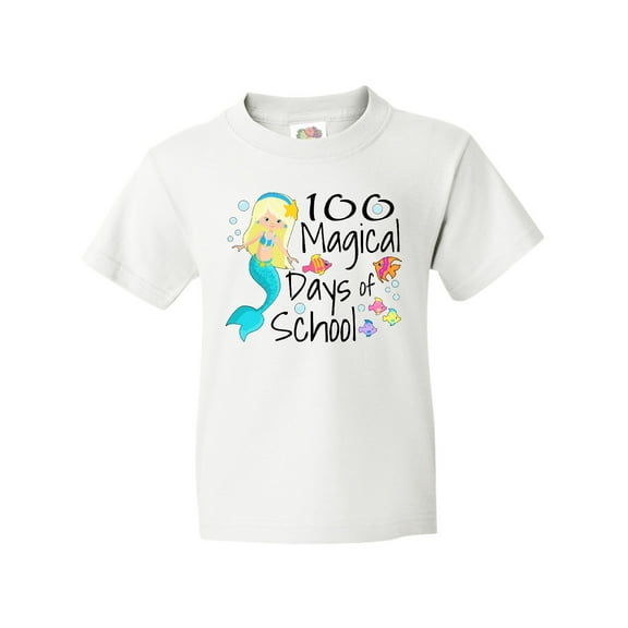 Inktastic 100 Magical Days of School with Blue Mermaid and Fish Youth T-Shirt
