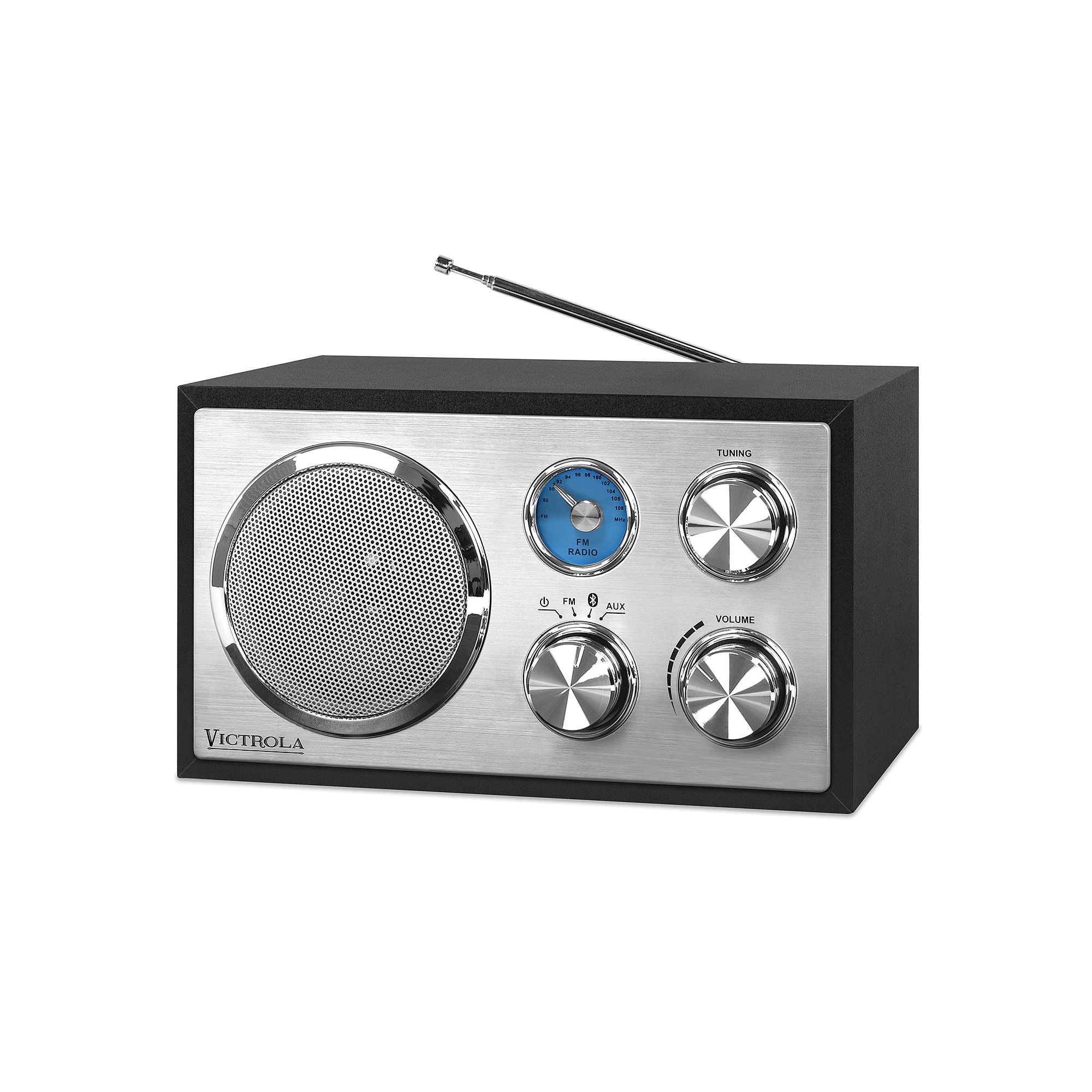 Victrola Wooden Desktop FM Radio with wireless, Black