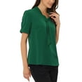 thumbnail image 4 of INSPIRE CHIC Women's Short Sleeve Casual V Neck Chiffon Blouses Tops with Tie S Dark Green, 4 of 5