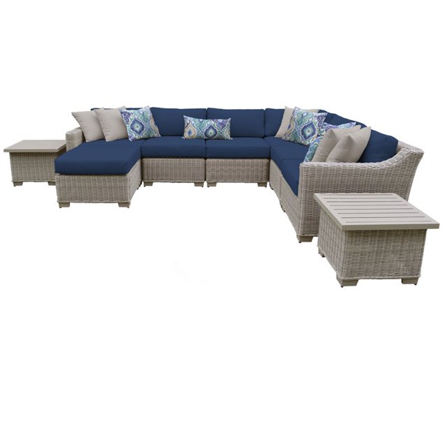 Coast 9 Piece Outdoor Wicker Patio Furniture Set in Navy
