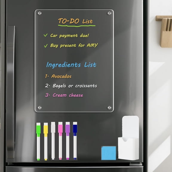 Tutuviw Acrylic Magnetic Dry Erase Board for Fridge Clear Magnetic to Do List White Board 12"X 8" Dry Erase Board for Kitchen Menu, Weekly Planner Calendar, Magnet Whiteboard with 6 Markers