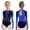 Blue, variant on Girls Long Sleeve Gymnastics Leotard Color Block Sparkly Ice Skating Bodysuit Competitions Dancewear Orange 16