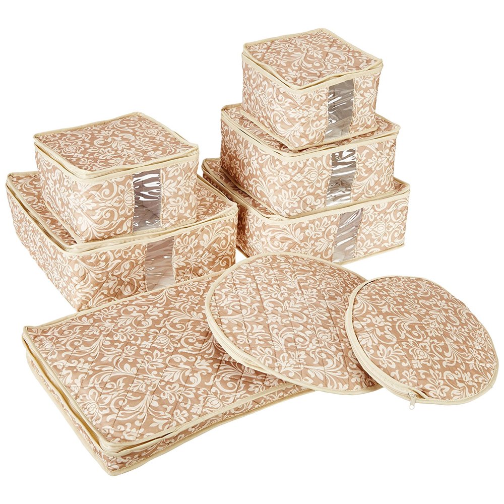 Homewear 8Piece Hudson Damask China Storage Container Set, Tan