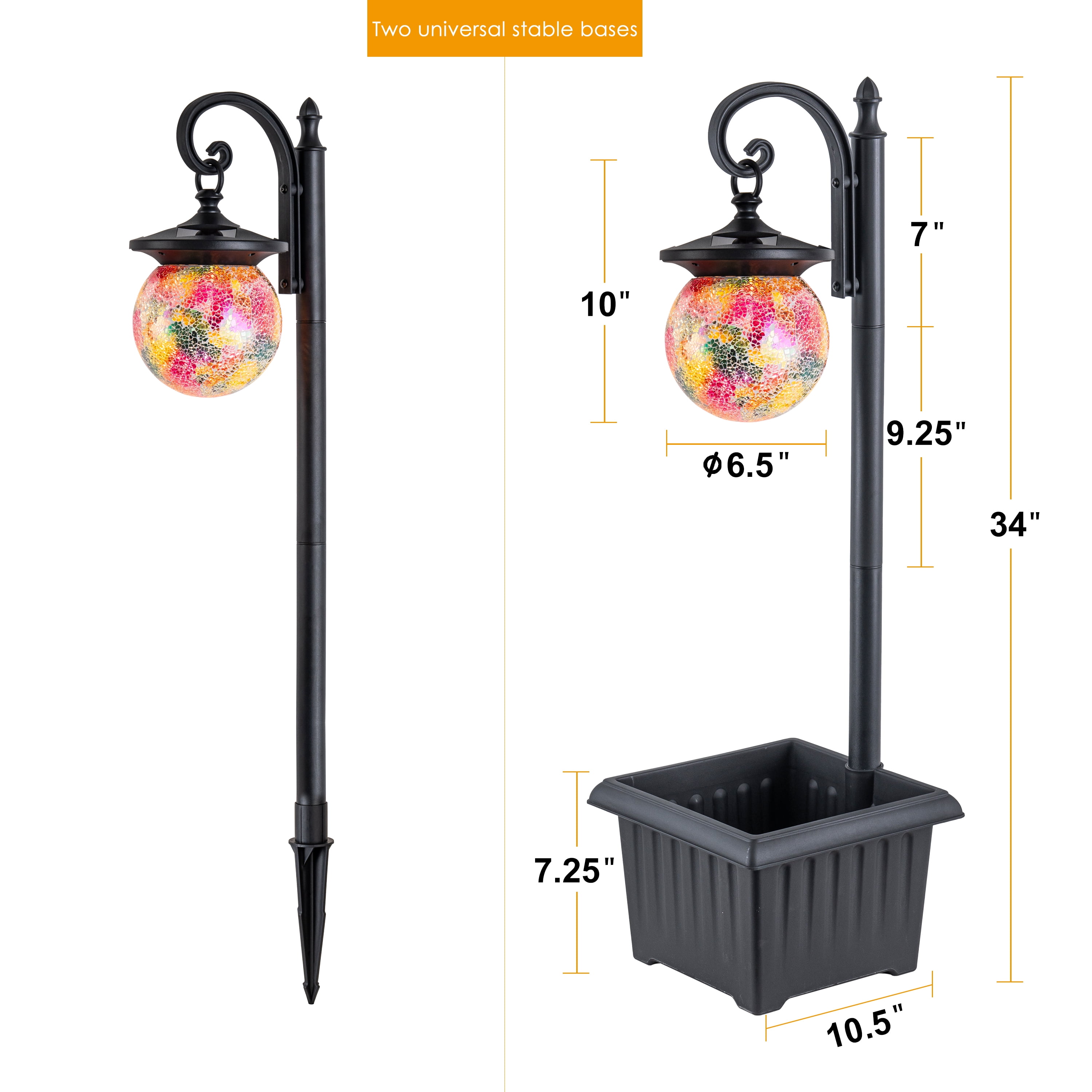 C Cattleya Solar Outdoor Post Light with Planter and Mosaic Glass Shade