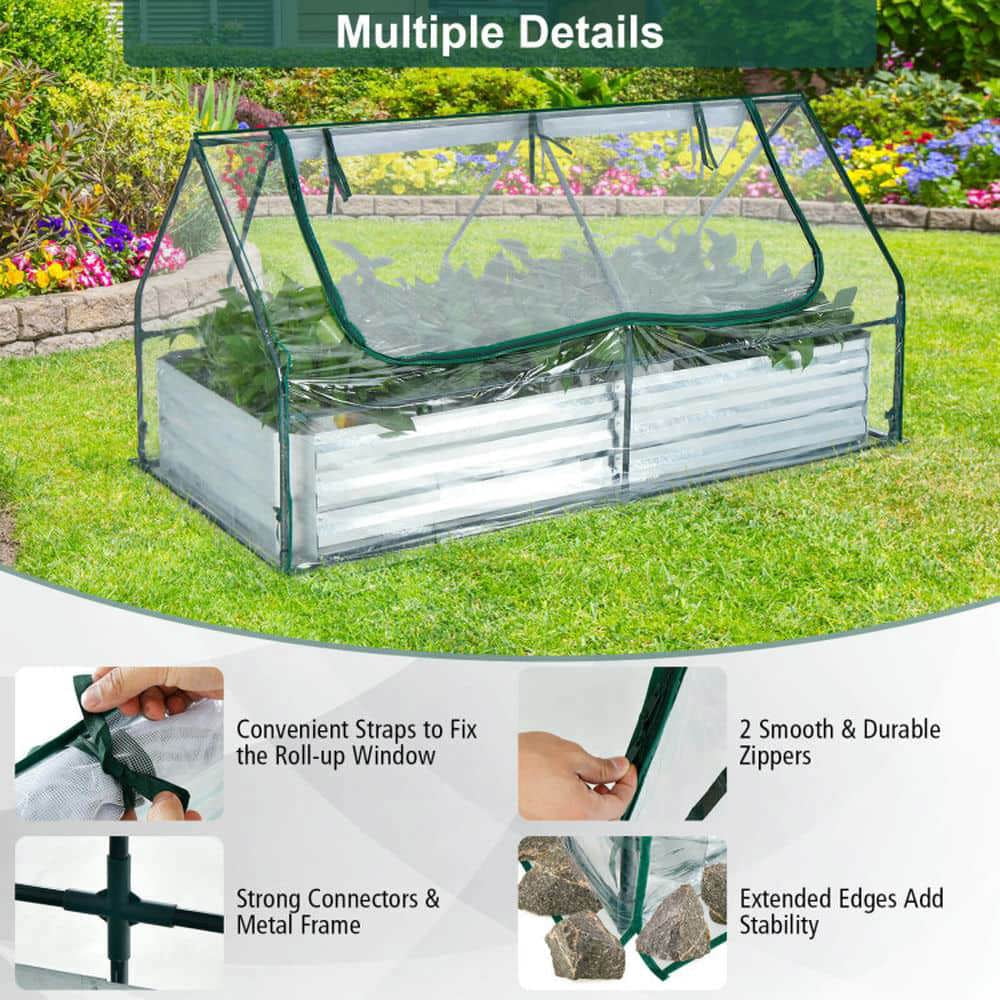Spaco 6 x 3 x 3 Feet Galvanized Raised Garden Bed with Greenhouse, Garden Bed with with PVC Cover and 2-Tier Windows for Outdoor as Backyard, Garden, Patio, Lawn, Silver