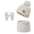 thumbnail image 2 of Children's Adorable Cartoon Three-Piece Set All-in-One Hat, Scarf, and Gloves Warm Ear-Covering Beanie Outdoor Knit Hat (Ages 3-10) -Lined, Thickened Soft and Skin-Friendly,One Size ,Beige, 2 of 4