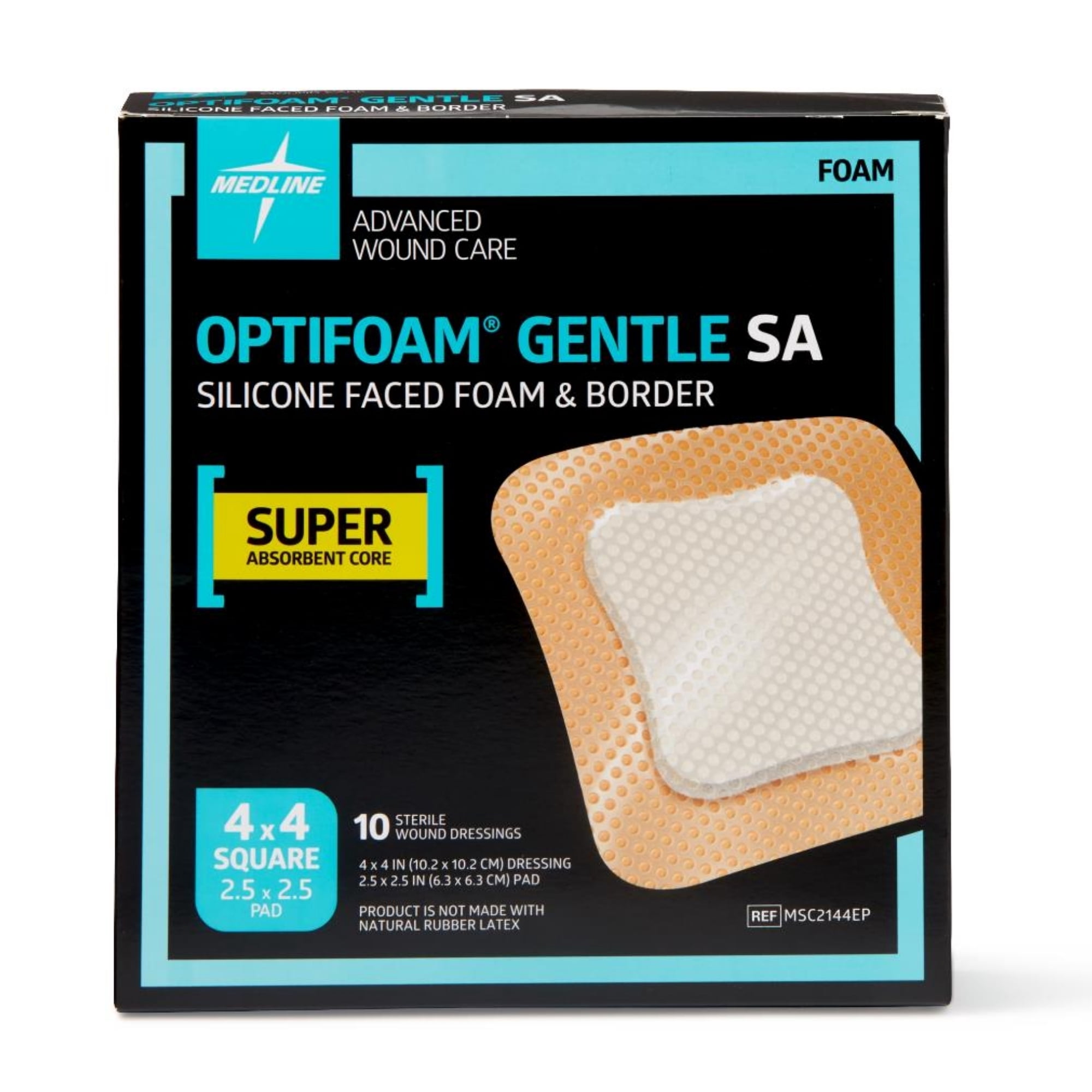 Optifoam Gentle Silicone-Faced Bordered Foam Dressings, 4" x 4", 10 Count