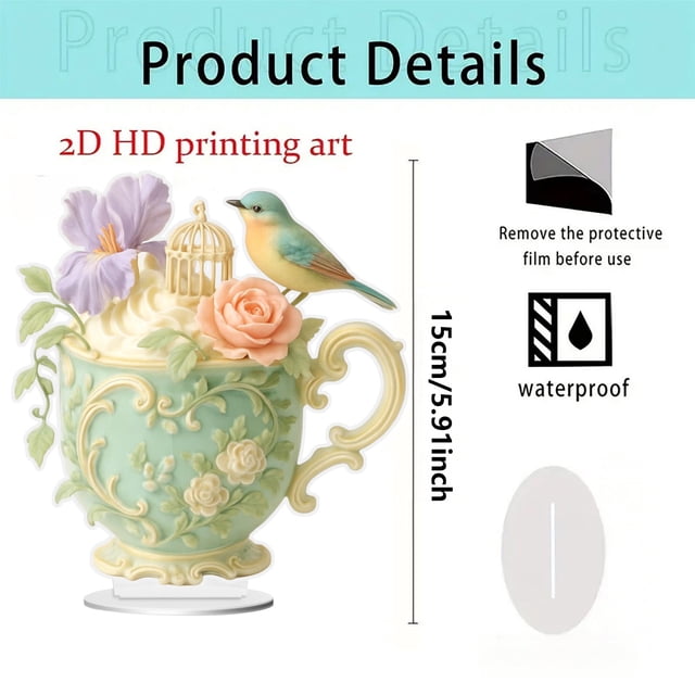 Wozhuo Romantic Tea Cup Acrylic Ornament Gift For Lover Day Easter Home Decor