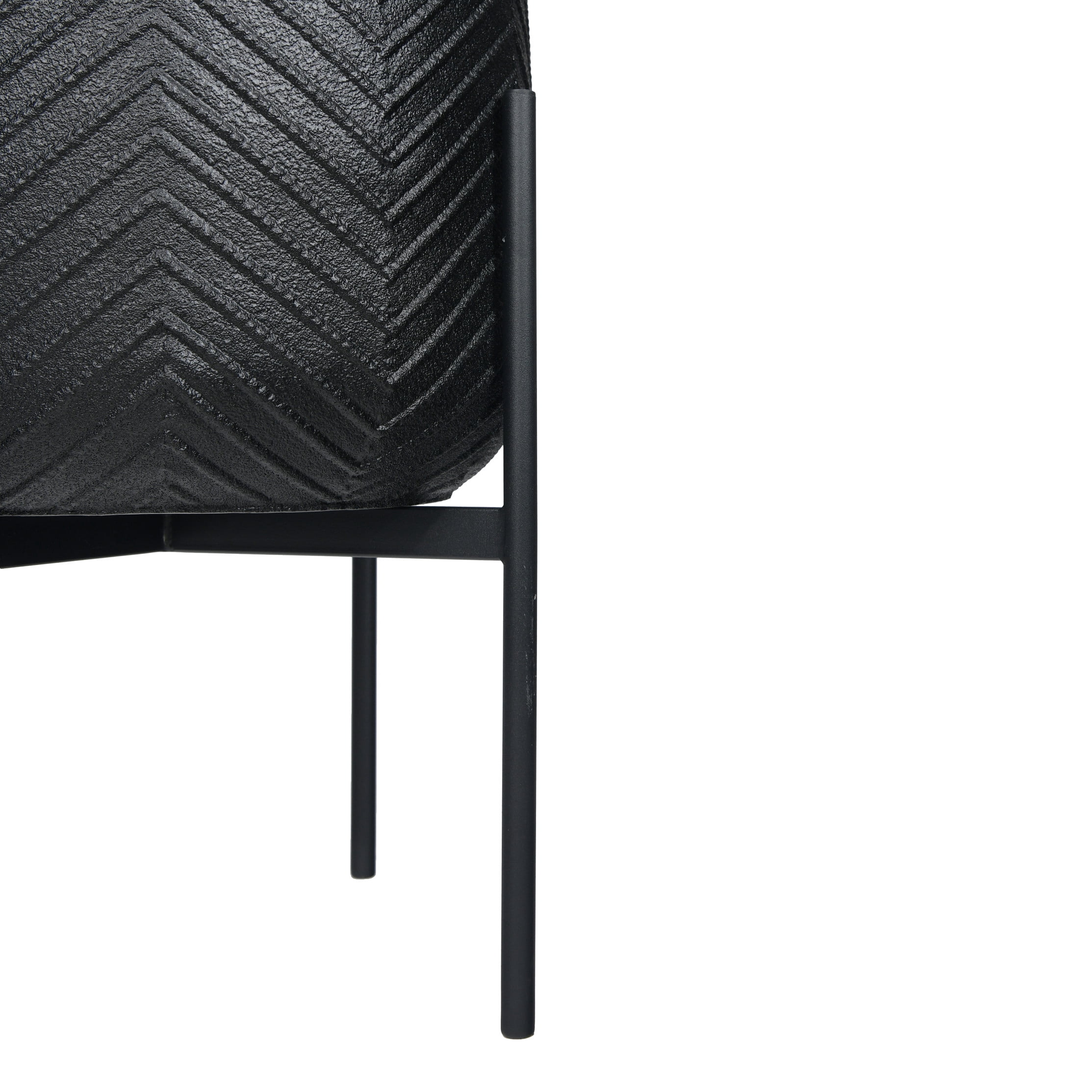 Bloomingville Round Metal Planter with Chevron Pattern on Stand, Black