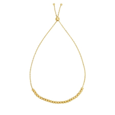 14kt Gold 9.25 Yellow Finish Diamond Cut Bead Friendship Bracelet with Draw String Clasp