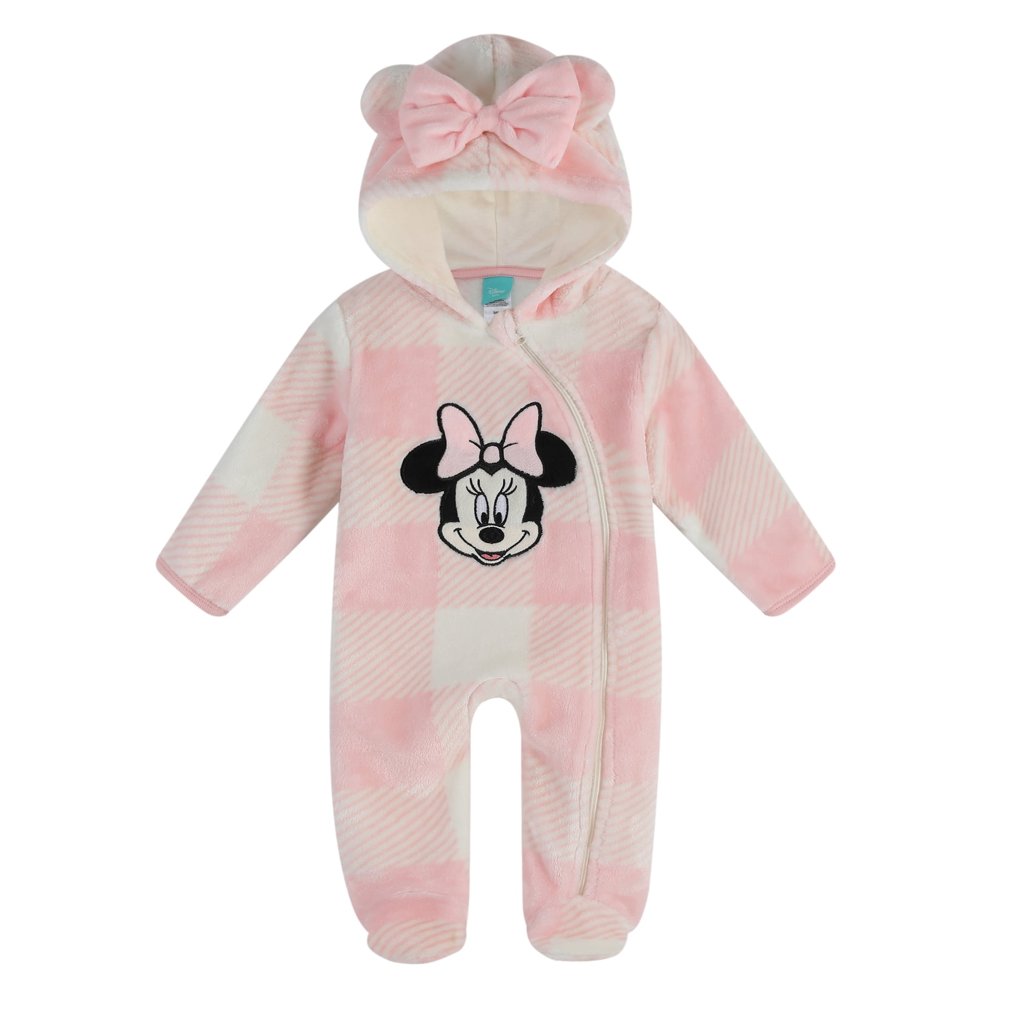 Disney Clothes Baby Girls Pram One-Piece Featuring Minnie Mouse Design, Soft Hooded Cozy Outfit for Newborns & Infants, Sizes (0–9M)