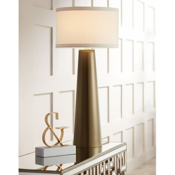 Possini Euro Design Modern Table Lamp Tapered Tall Dark Gold Glass Off White Fabric Drum Shade For Living Room Family Bedroom Walmart Com Walmart Com