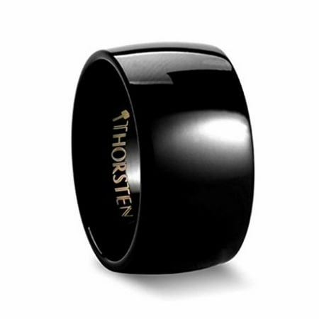 Thorsten RAVEN Rounded Domed Polished Black Tungsten Ring - 12mm Wide Band with Free Custom Engraving Personalized by from Roy Rose Jewelry